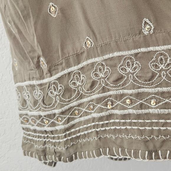 Sundance Catalog Aura Dress Olive Green Embroidered Embellished Boho Casual - XS - Picture 7 of 10